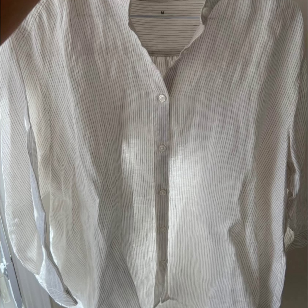 Muji Beige Striped Linen Blouse